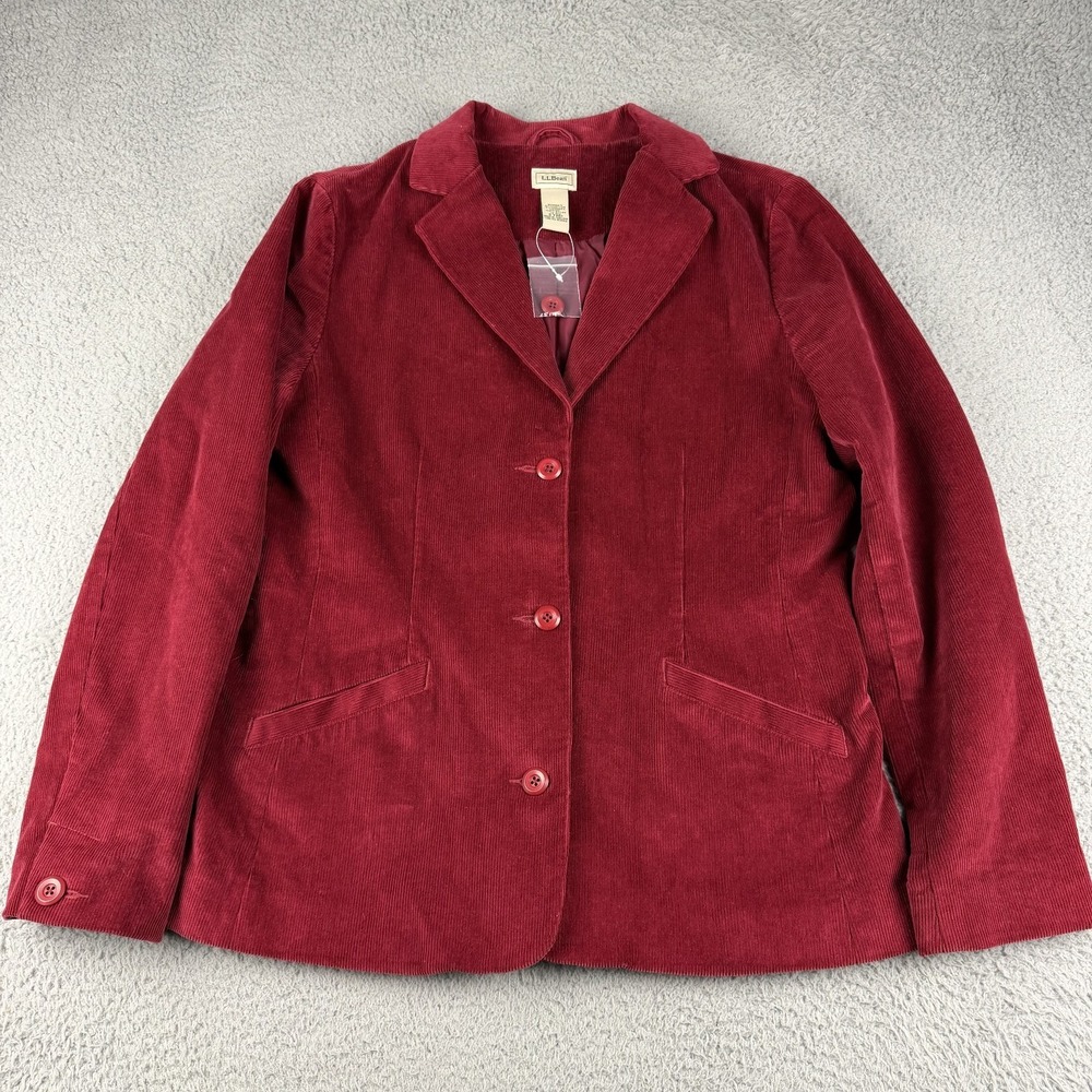 LL Bean Corduroy Blazer Womens 12R Red Lined SOFT Jacket 0YR81